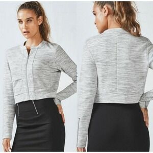 Fabletics XS Gray Zip Up Cropped Jacket Long‎ Sleeve Athleisure